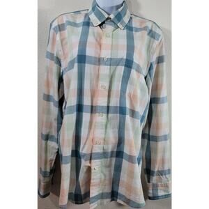 Peyton & Parker Blue Pink Check Button Up Top Medium Lightweight Soft Collard